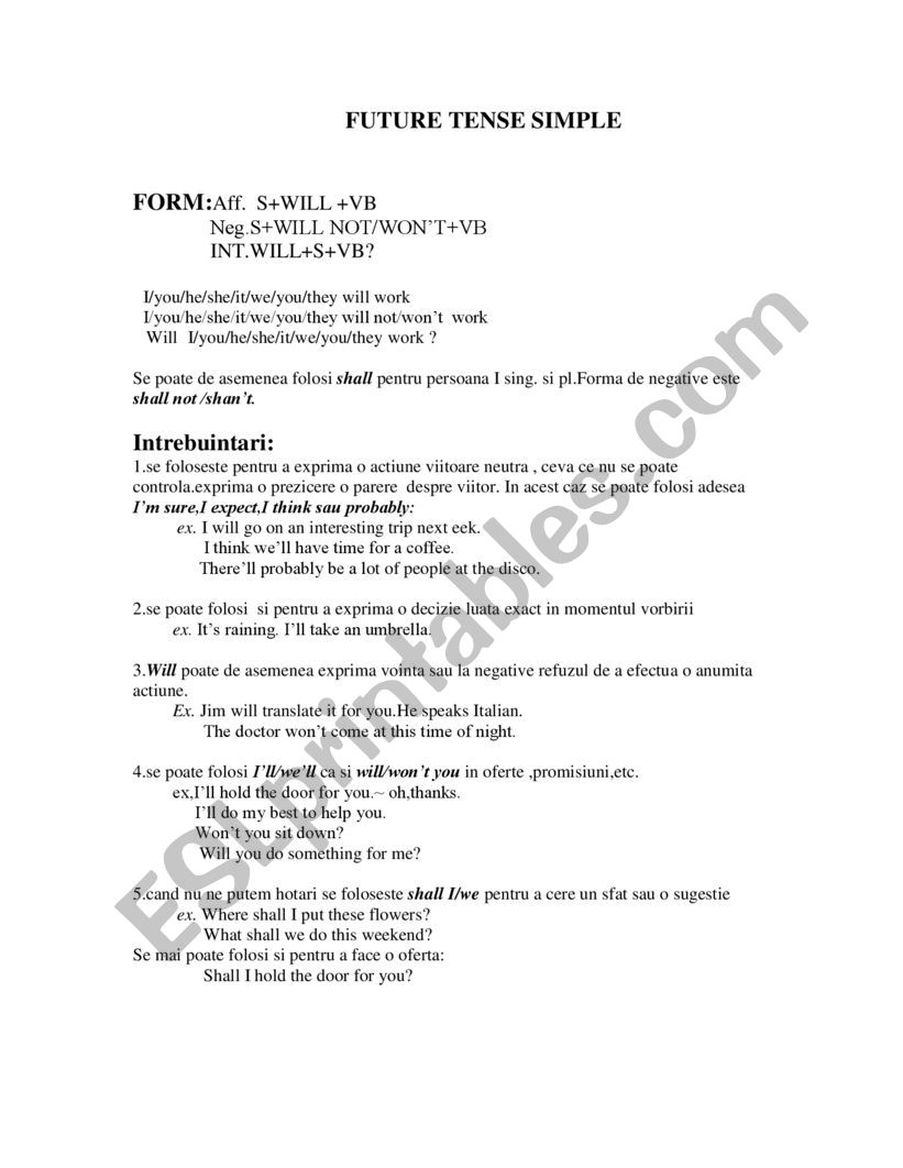 future worksheet