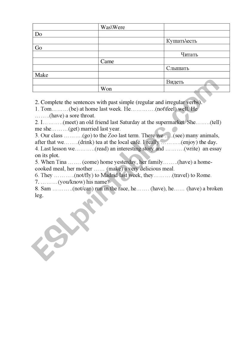 Past Simple (regular and irregular verbs)