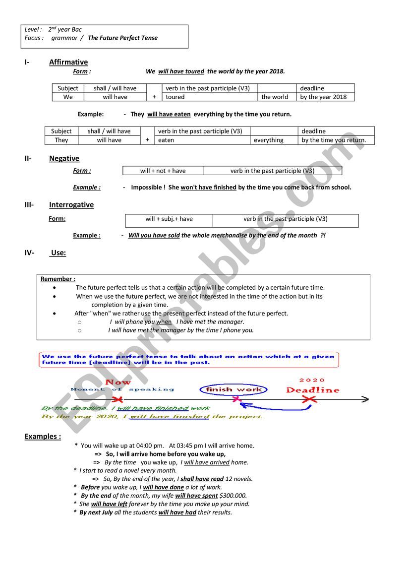 future perfect simple   worksheet