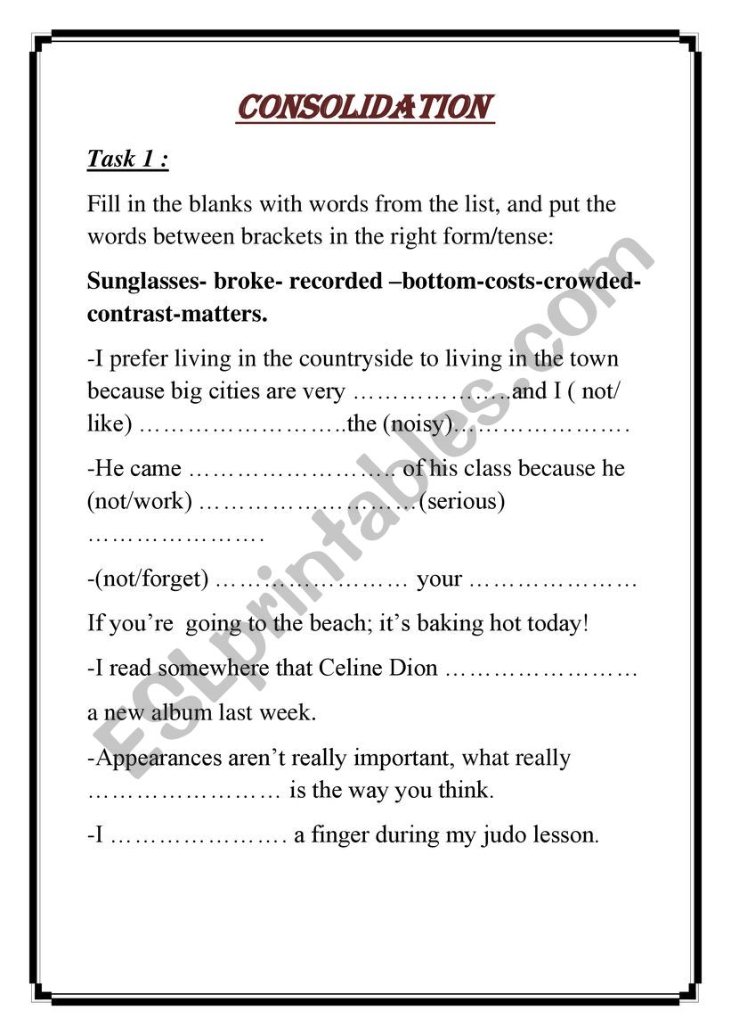 consolidation worksheet