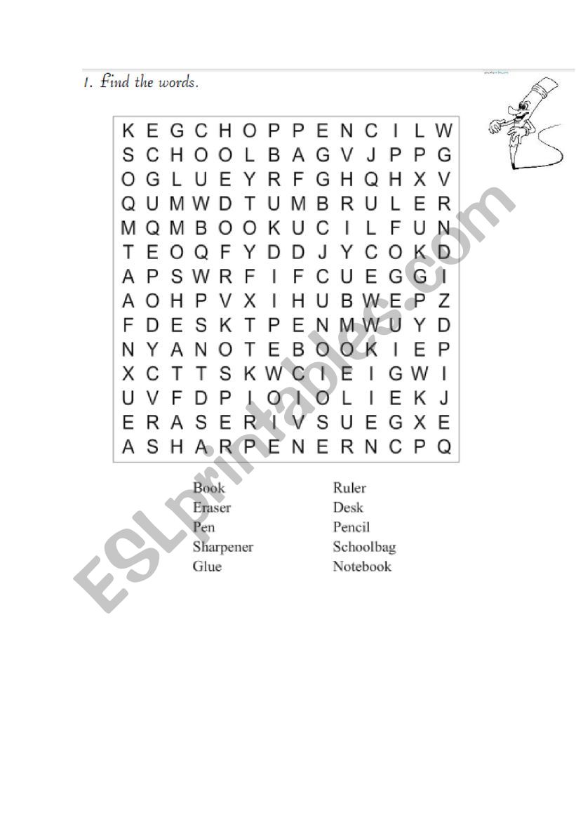 School objects  worksheet
