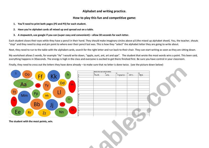 Alphabet and writing practice. 