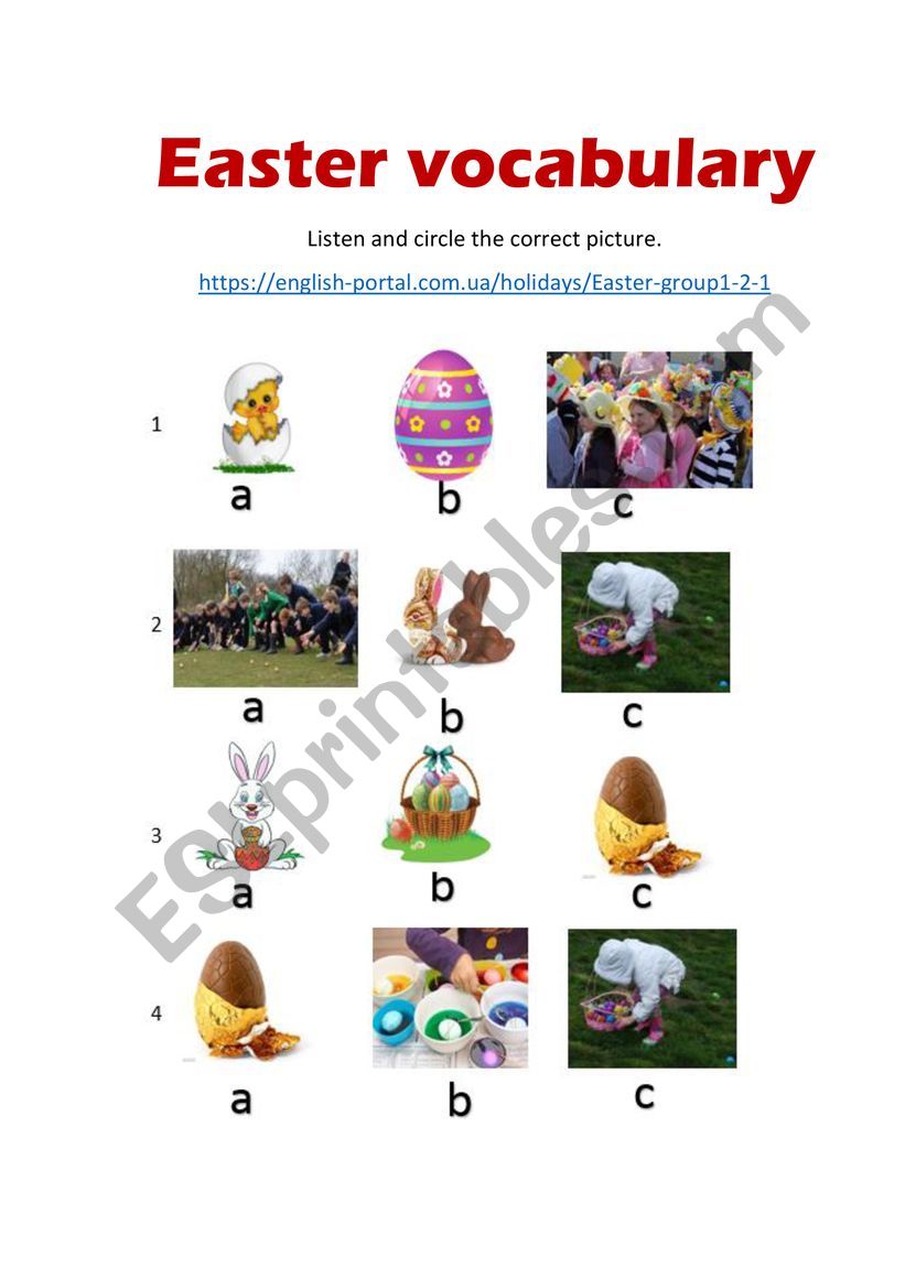 Easter vocabulary listening worksheet