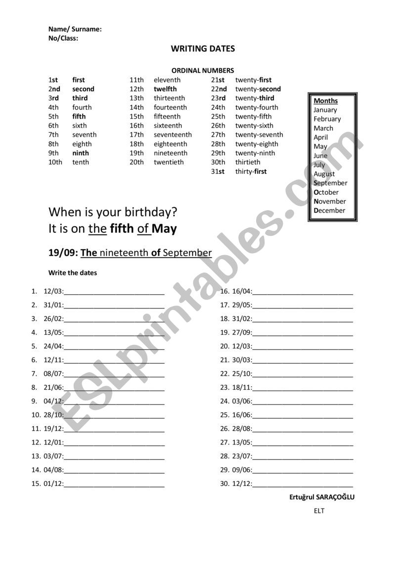 Writing Dates worksheet