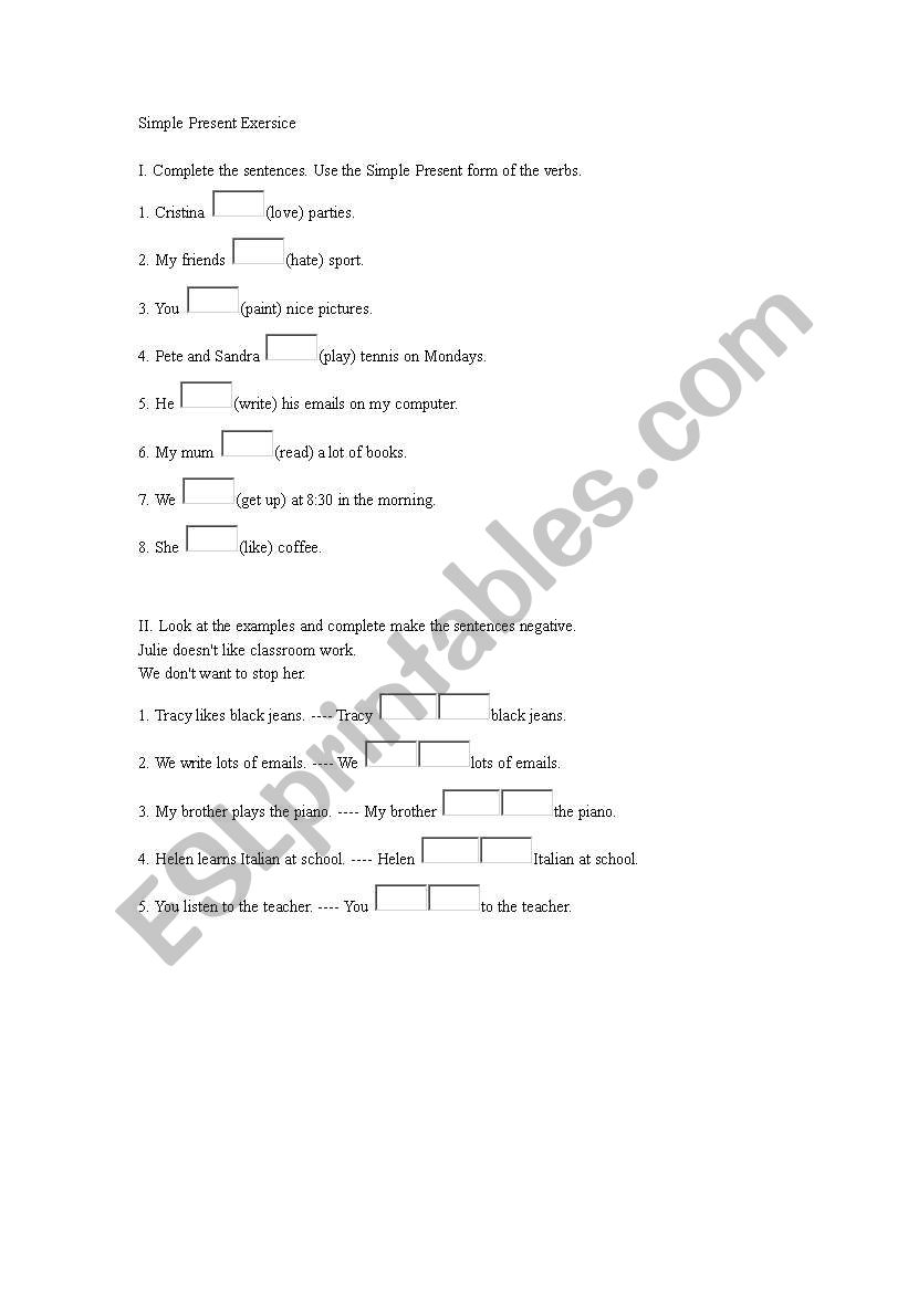 Simple Present Exersice worksheet