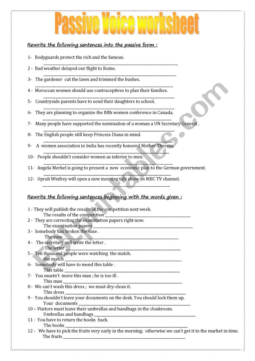 passive voice worksheet worksheet