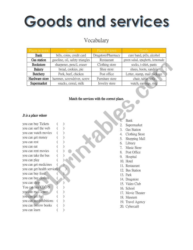 goods and services - ESL worksheet by teacher20cr Inside Goods And Services Worksheet