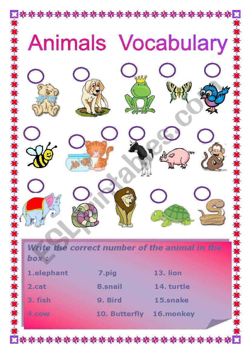 Animals vocabulary worksheet