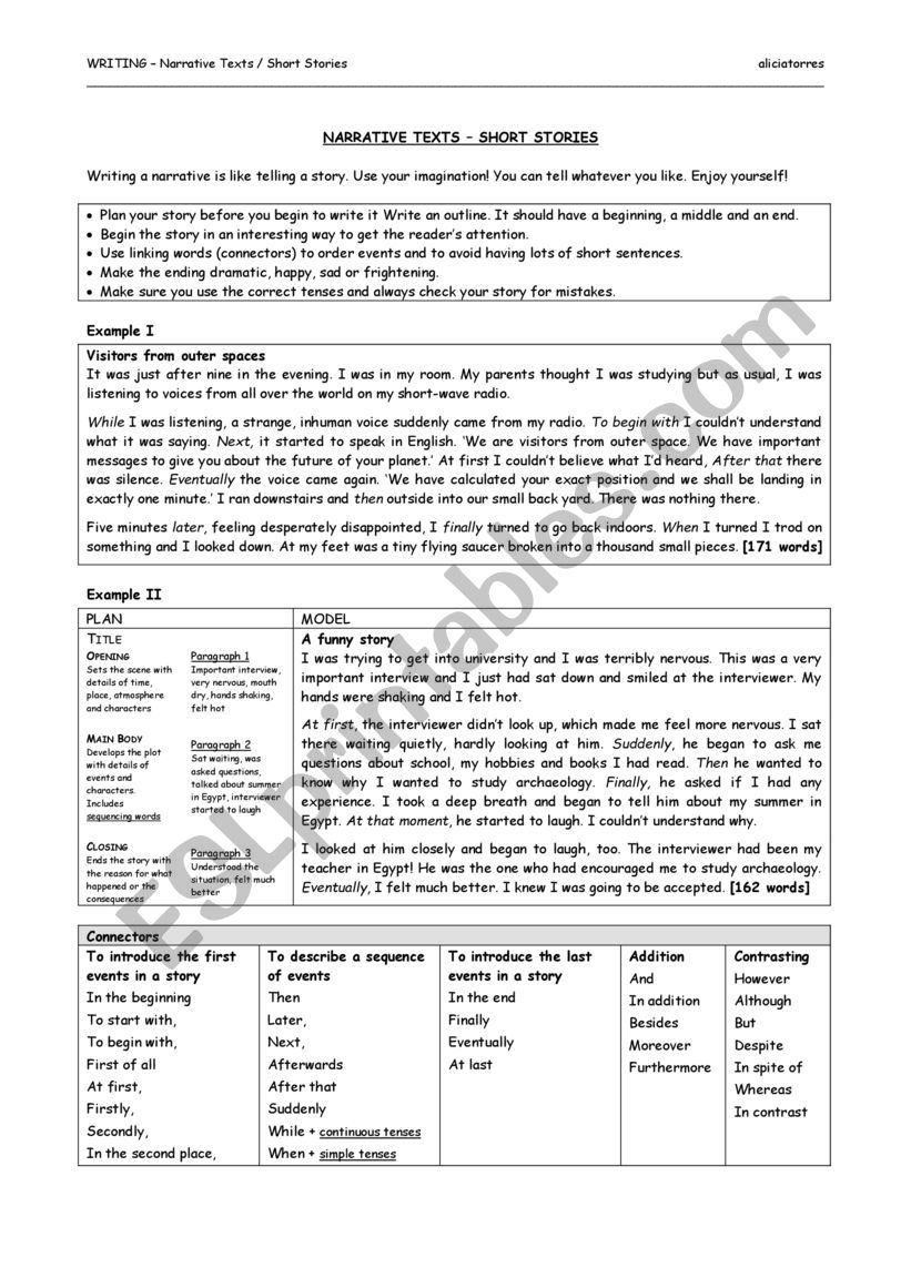 Writing a Narrative worksheet