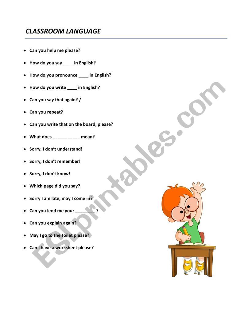 Classroom Language worksheet