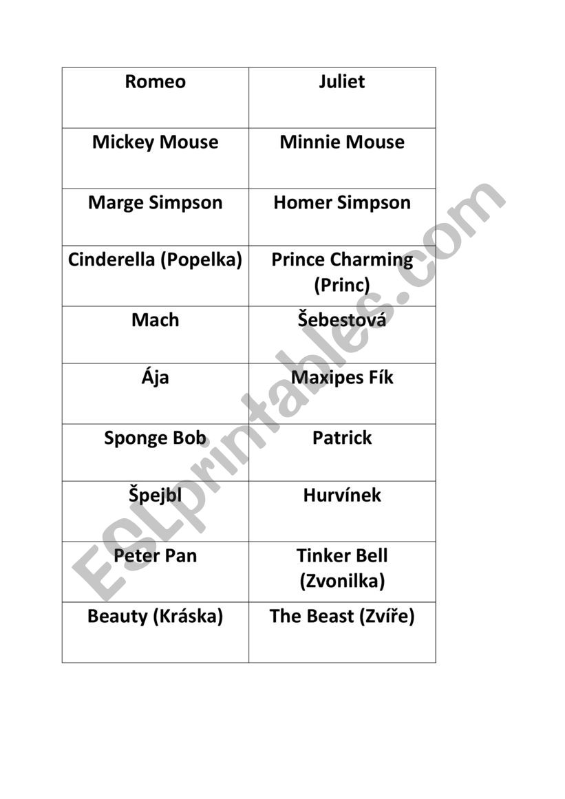 Famous pairs worksheet