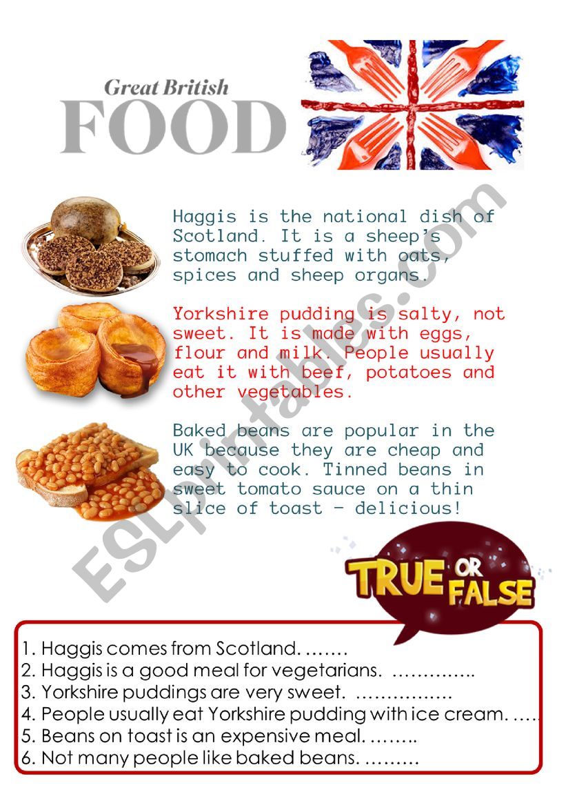 British Food worksheet