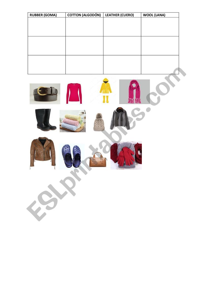 clothes and materials worksheet