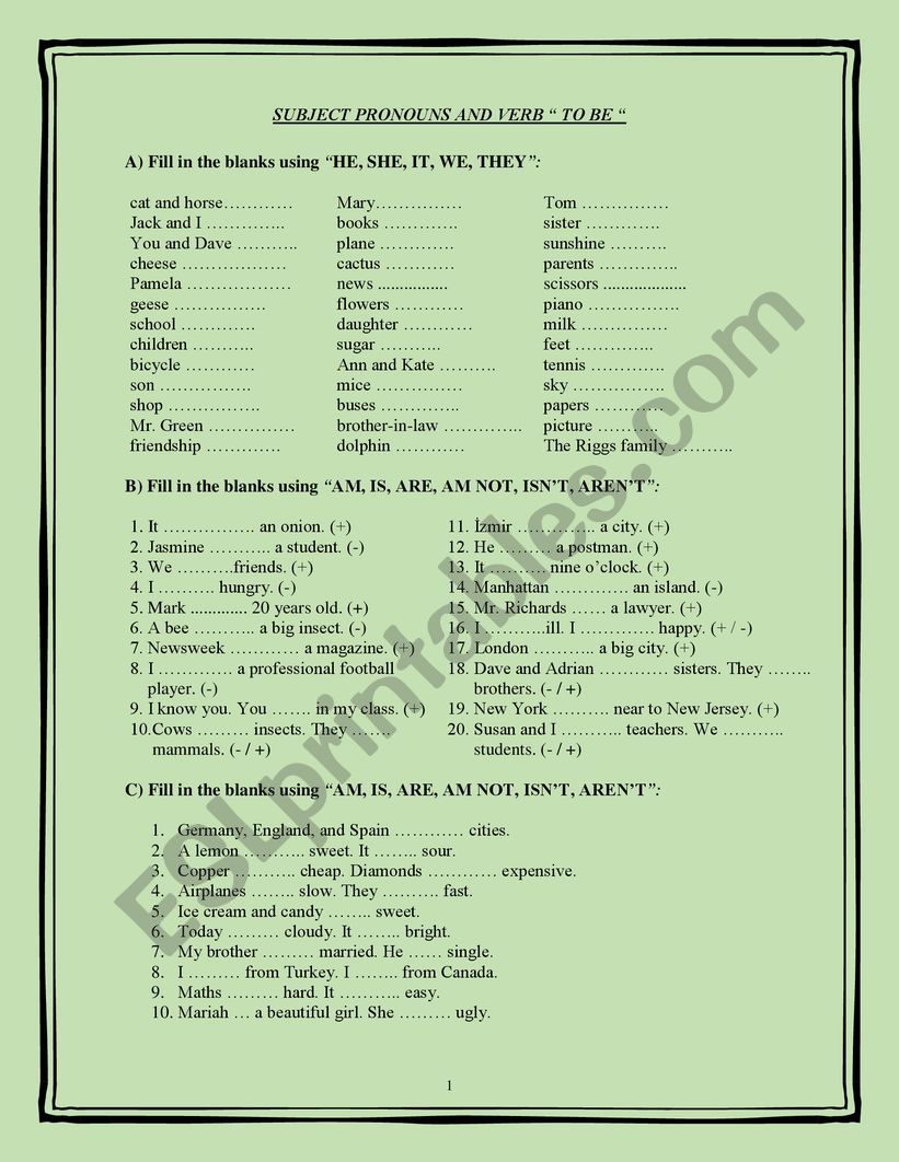 SUBJECT PRONOUNS AND VERB 