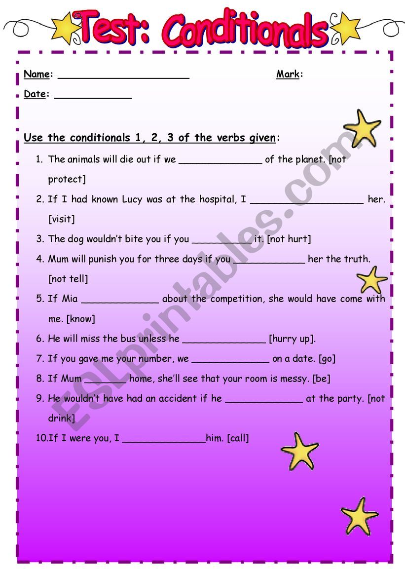 test: conditionals worksheet