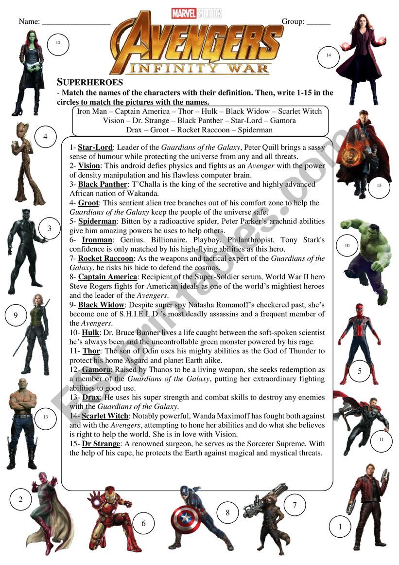 Avengers - Infinity War KEY worksheet