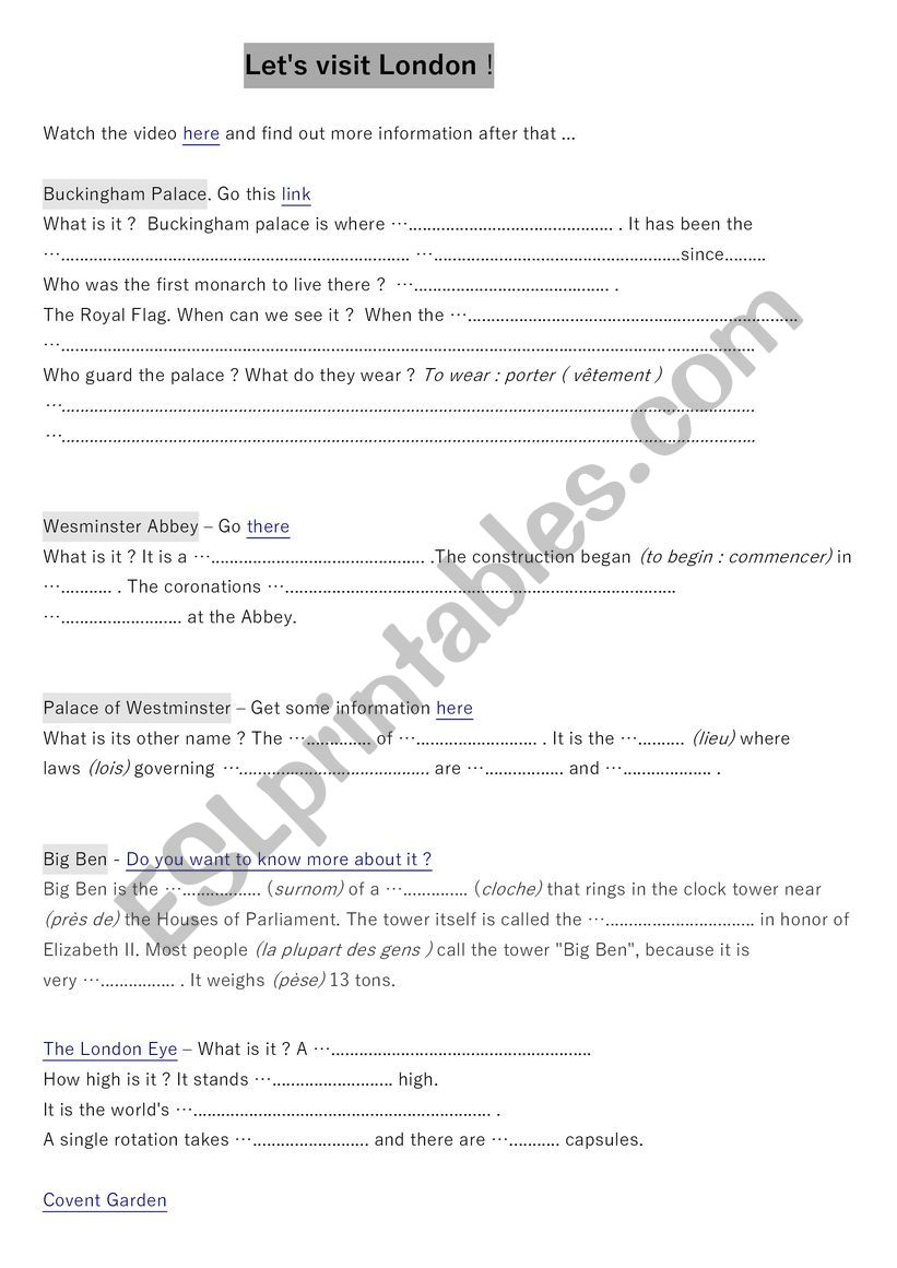 London Webquest worksheet