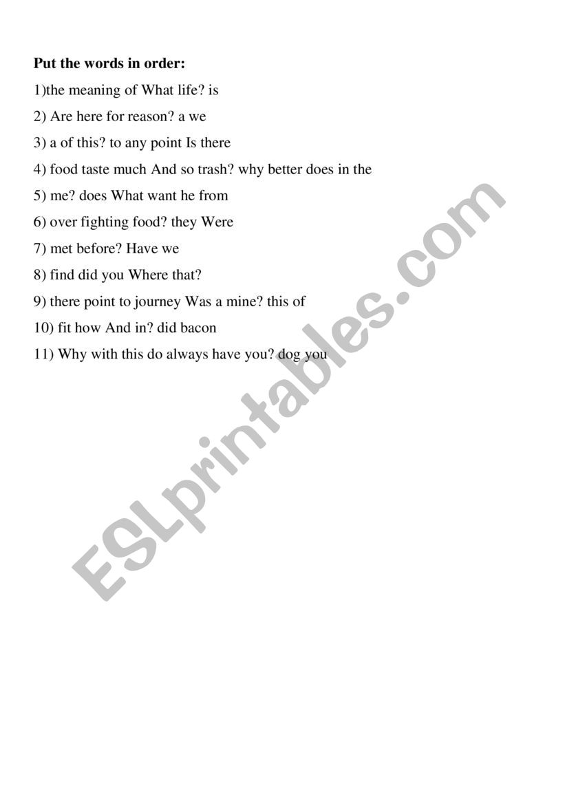 word order in questions worksheet