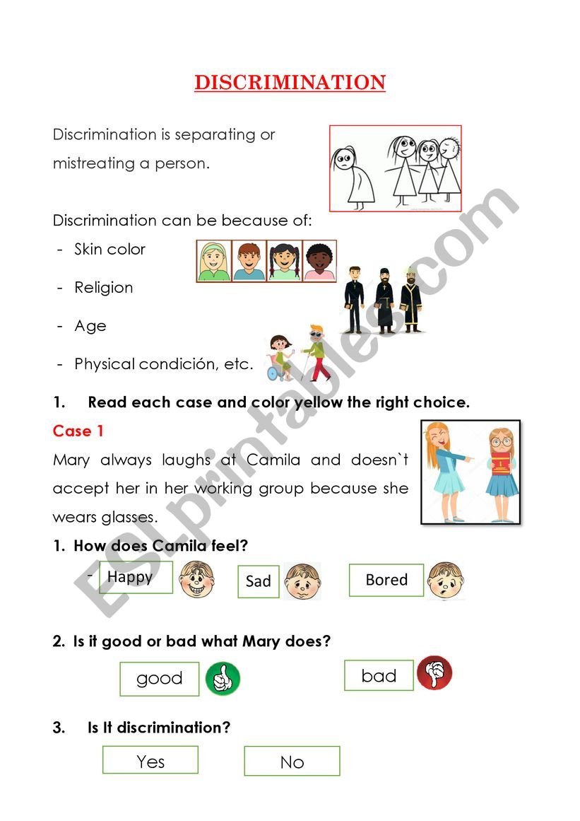 Discrimination worksheet