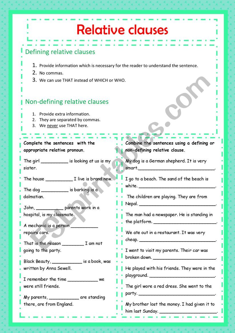 Relative clauses worksheet