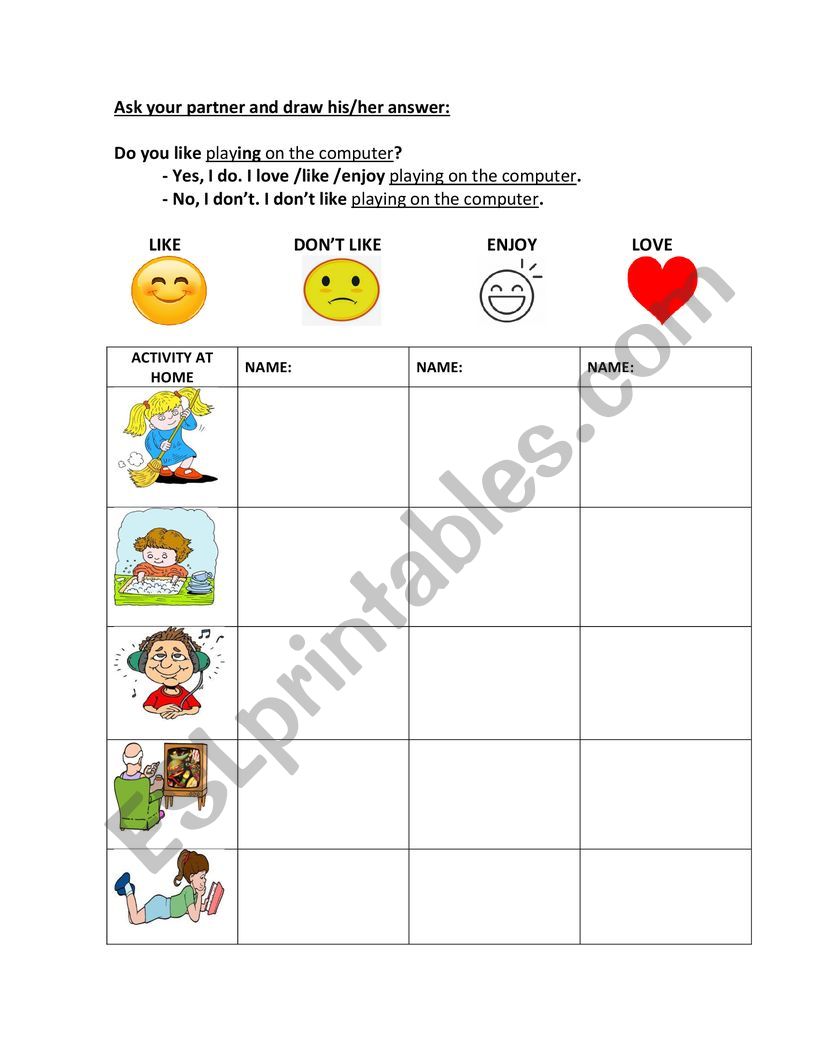 ACTIVITIES AT HOME - CHORES worksheet