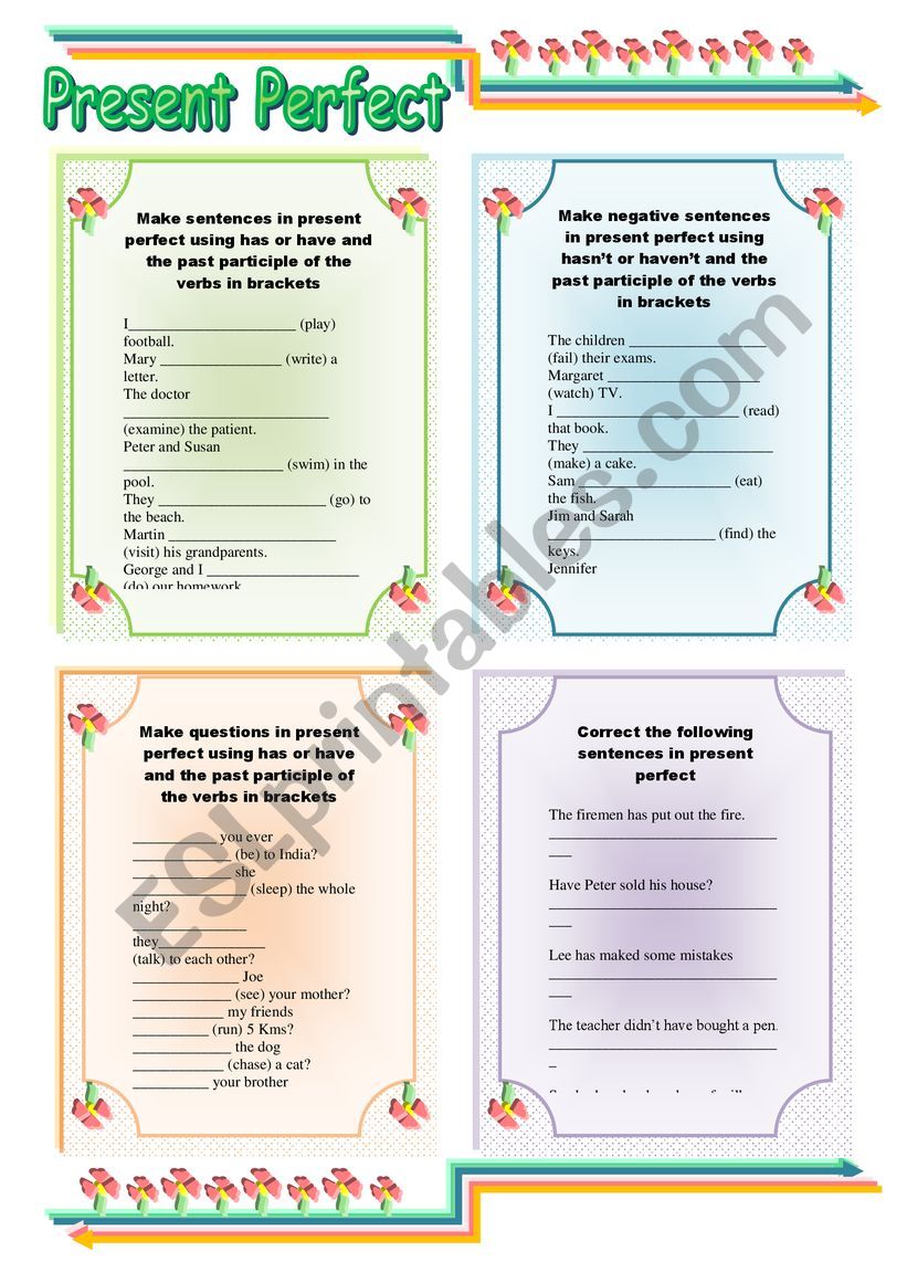Present perfect worksheet