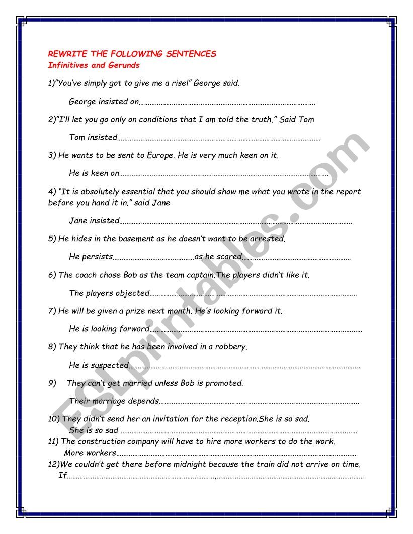 INFINITIVESAND GERUNDS worksheet