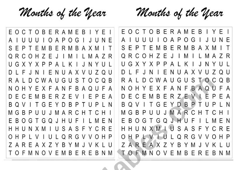 Months of the Year - Word Search