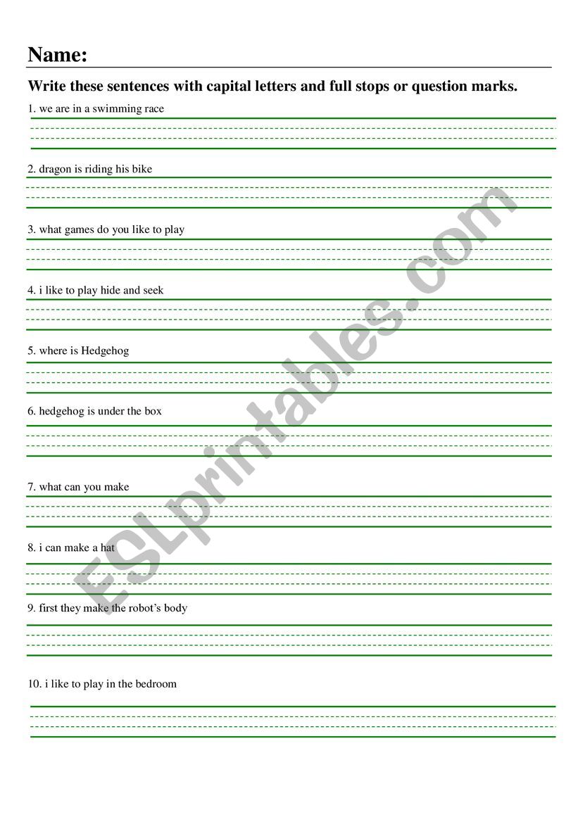 exercise for using capital letters, full stop and question mark