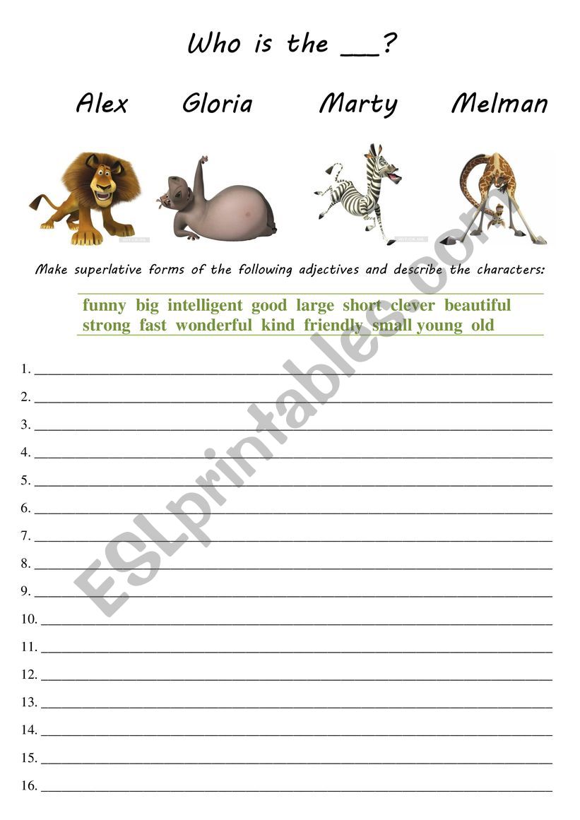 Superlatives with Madagaskar characters