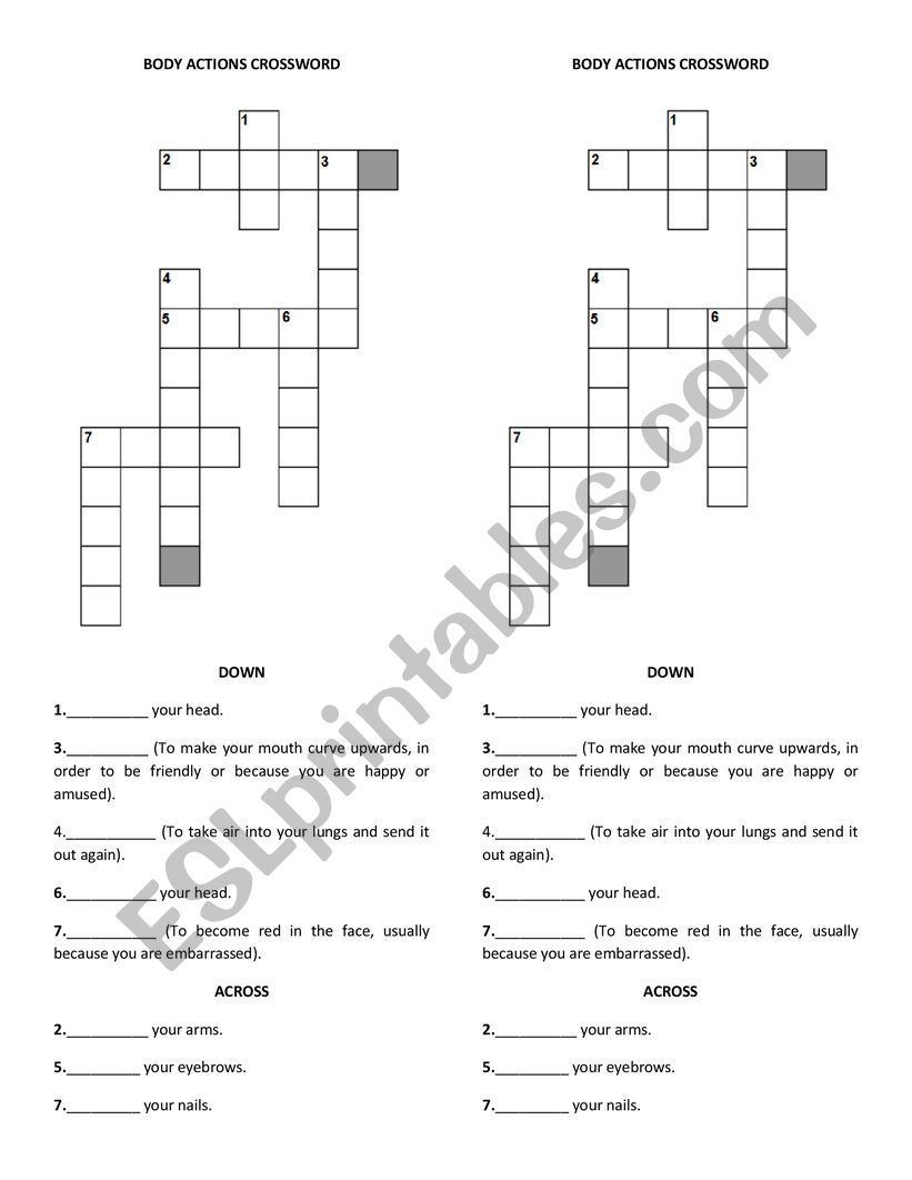 Body actions worksheet