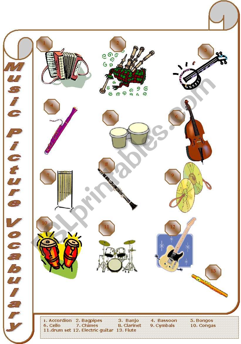 Music Picture Vocabulary (1/2)