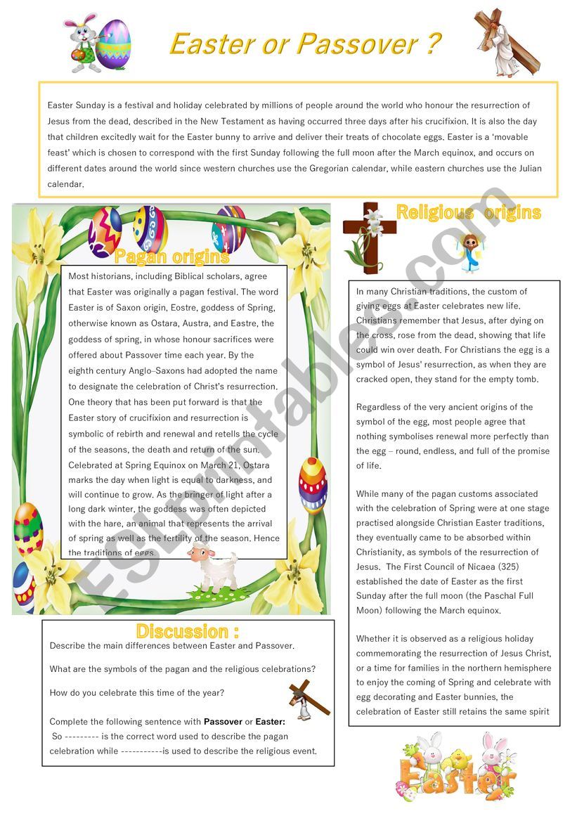 Easter or Passover worksheet