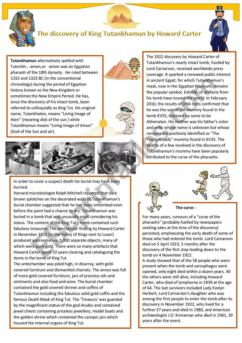 The discovery of King Tut´s tomb by Howard Carter - ESL worksheet by ...
