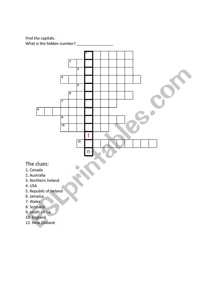 Find the capitals worksheet