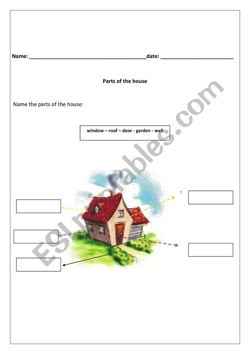 Parts of the house worksheet