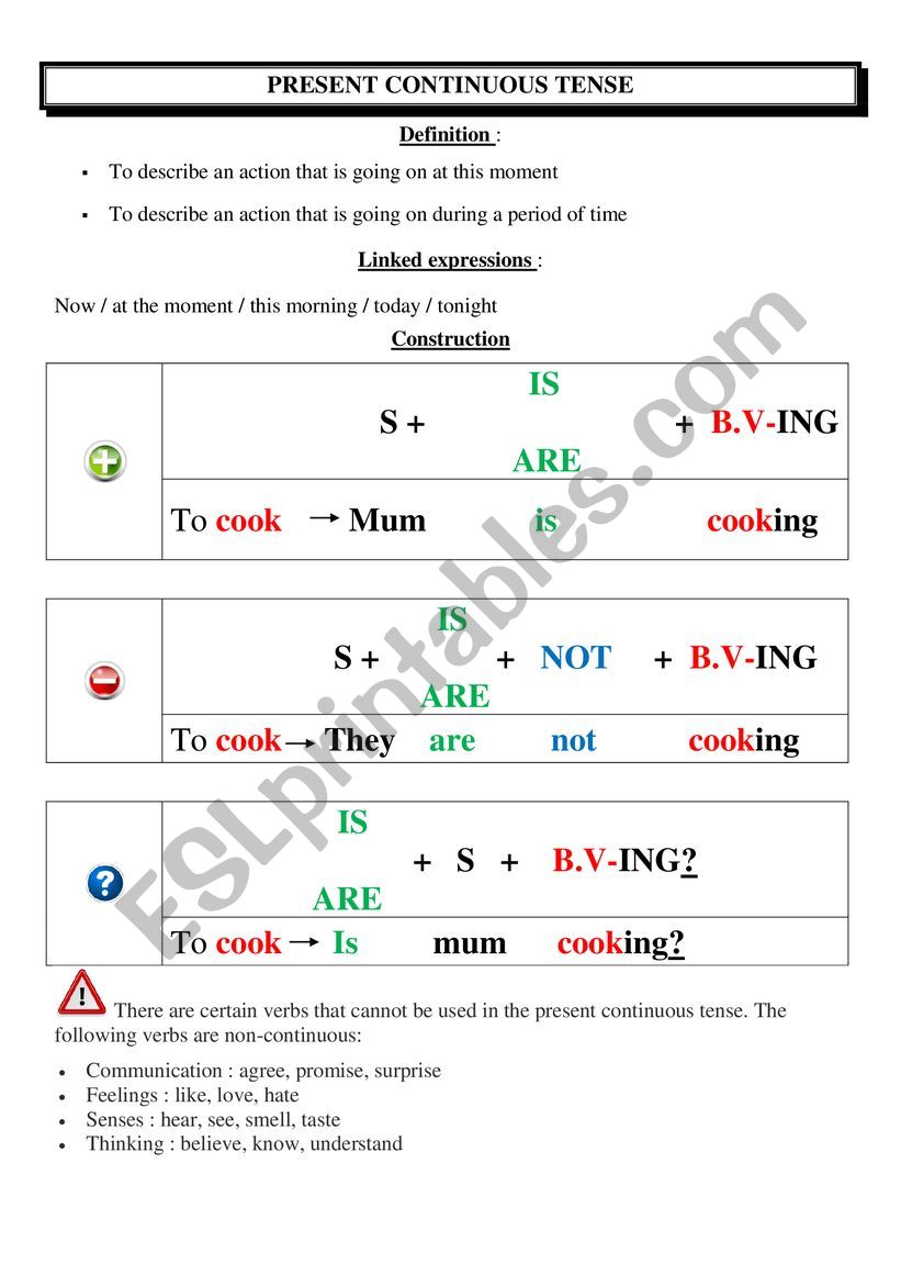 PRESENT CONTINUOUS TENSE worksheet