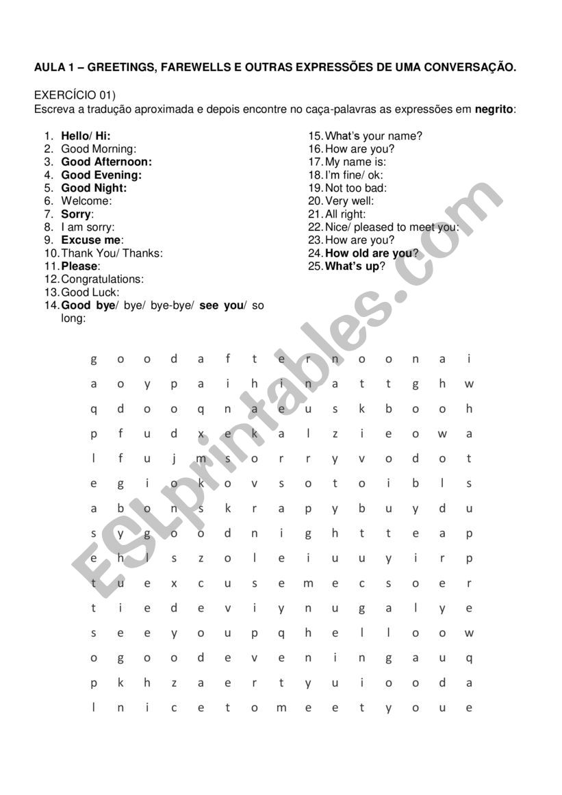 GREETINGS worksheet