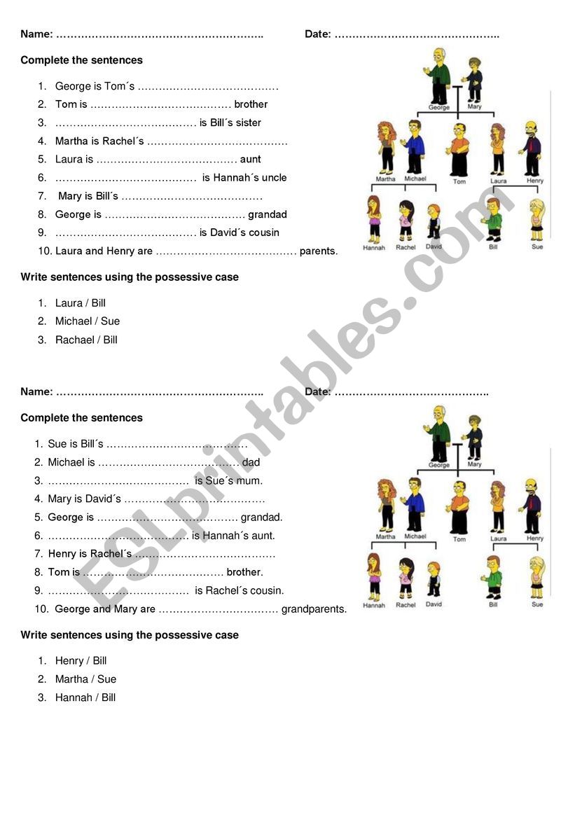 FAMILY worksheet