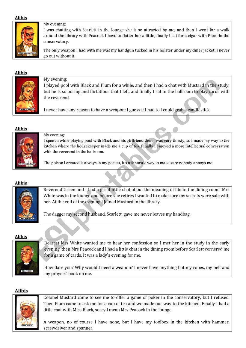 Cluedo re-usable WS 2 worksheet