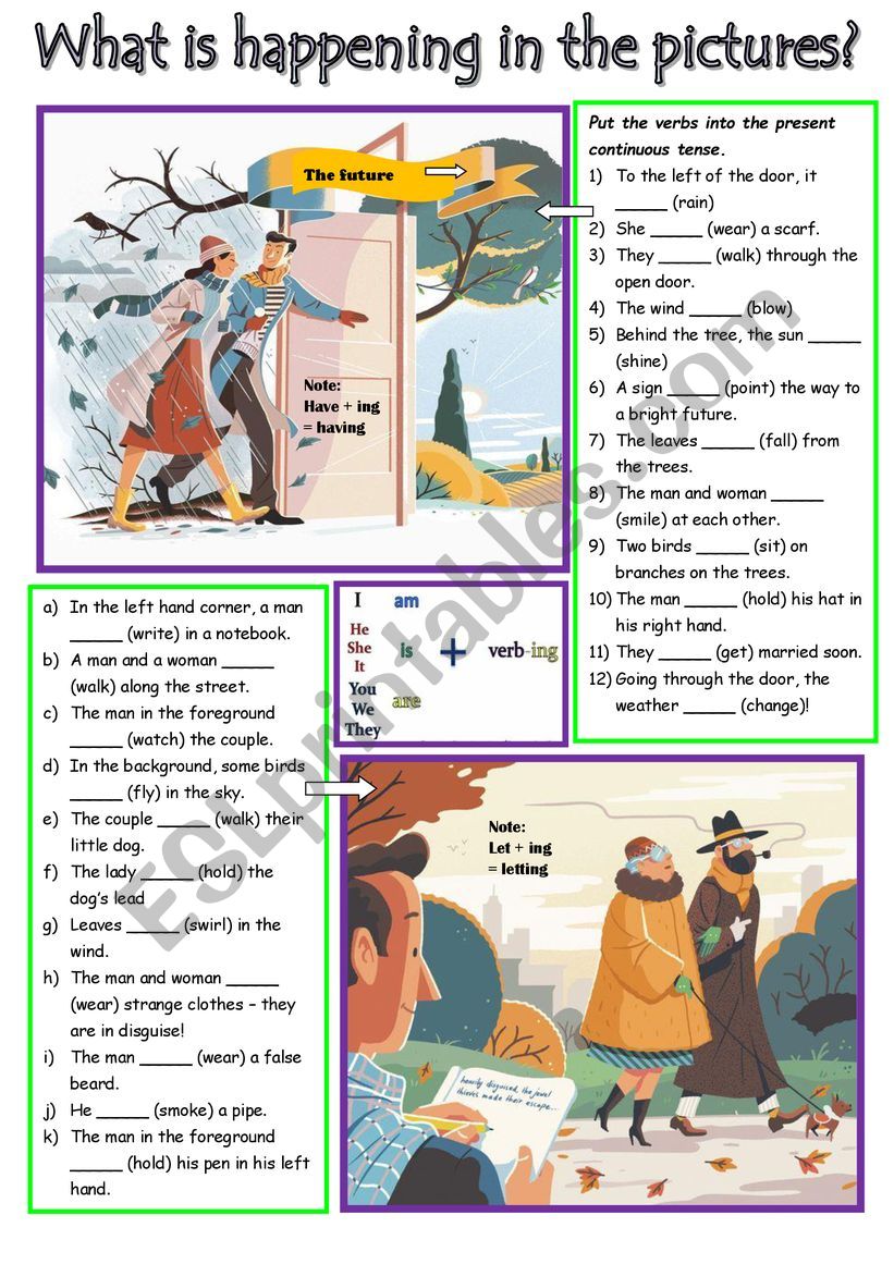 Picture description to practise the present continuous tense.