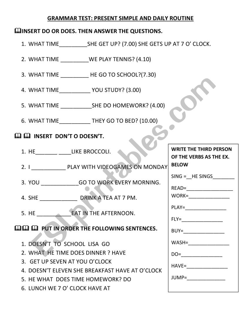 Present simple and daily routine revision