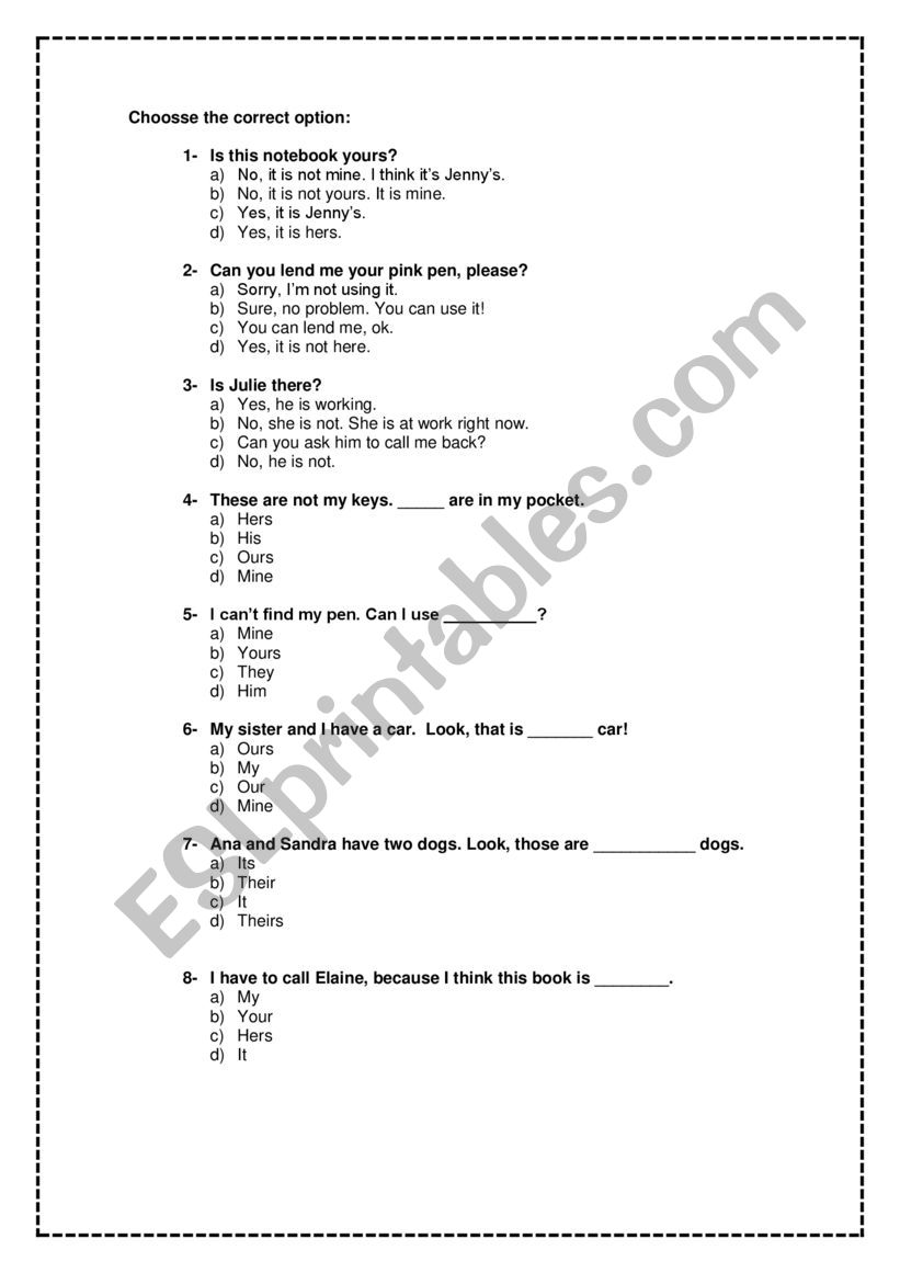 Test Review worksheet