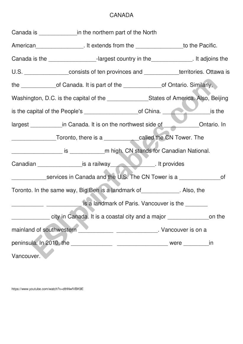 Canada worksheet