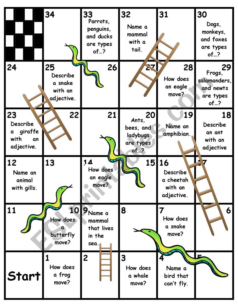 Snakes and ladders - Animals worksheet Snakes and ladders - Animals worksheet