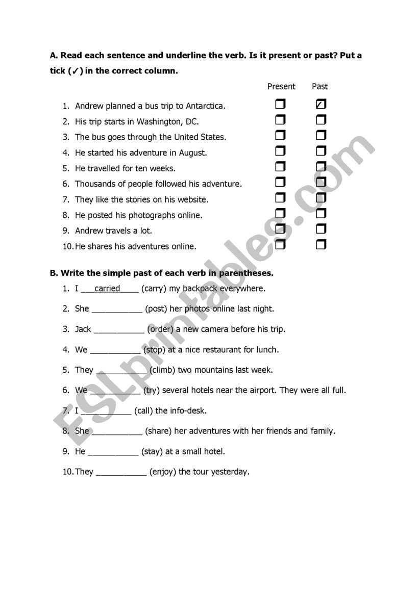 simple past tense worksheet