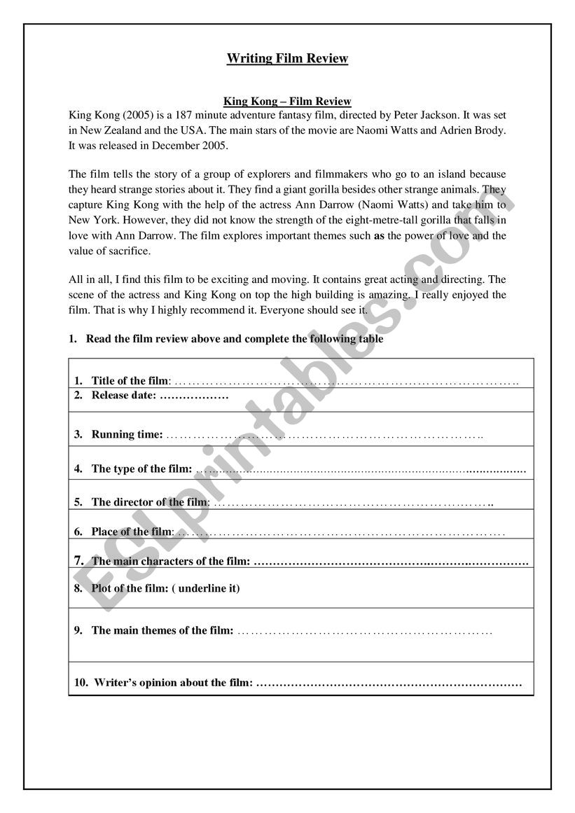 film review worksheet