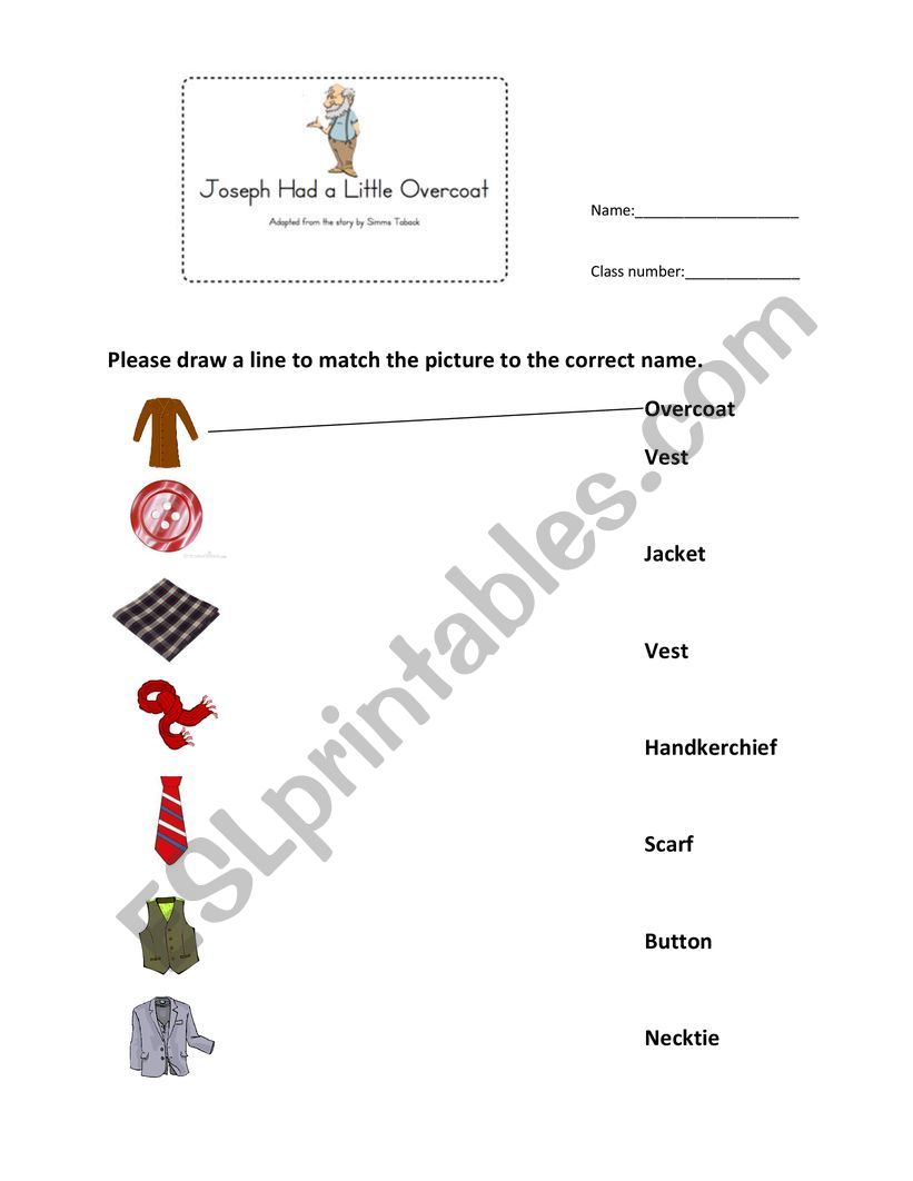 Joseph had a little overcoat worksheet