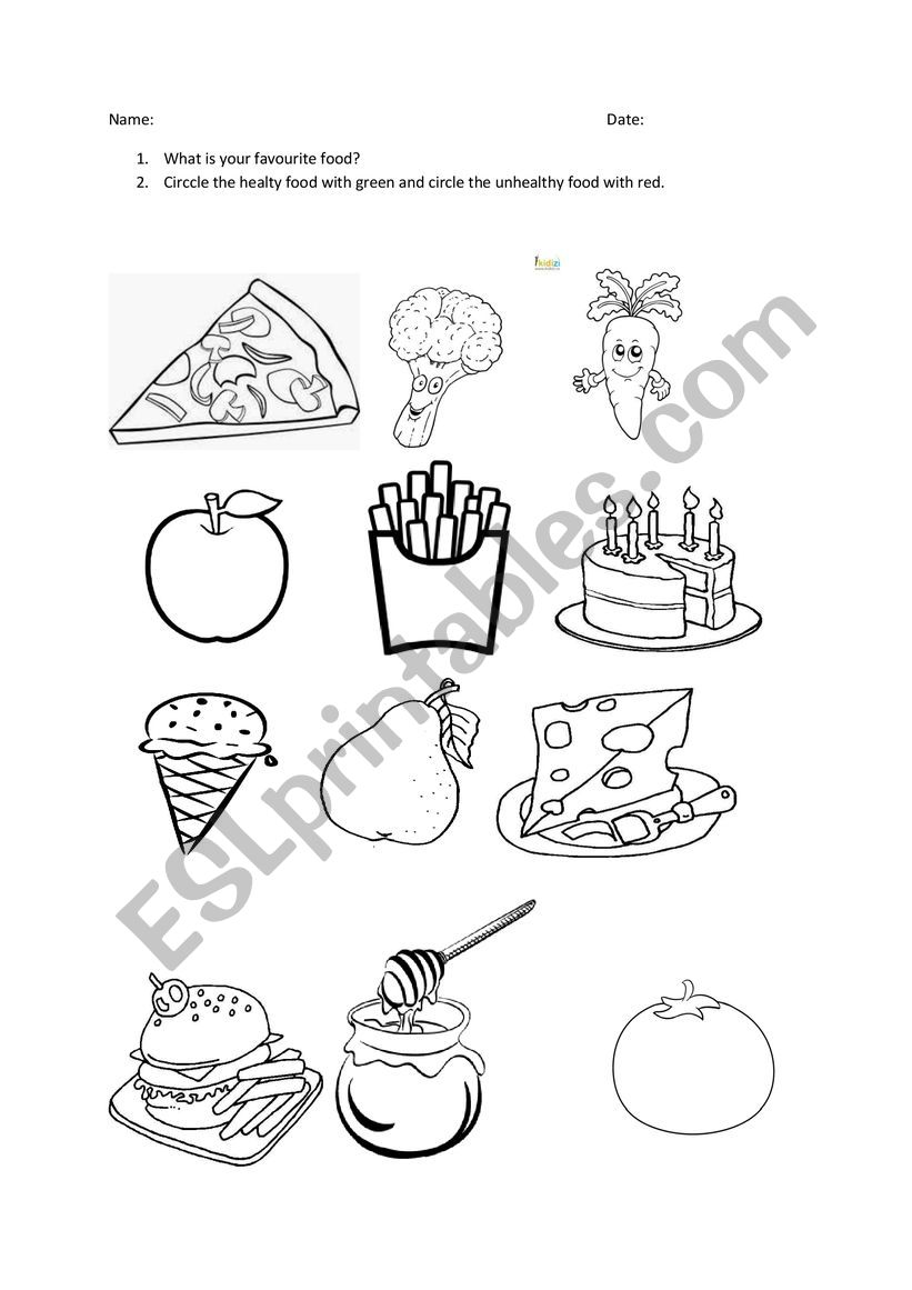 Healthy and unhealthy food worksheet