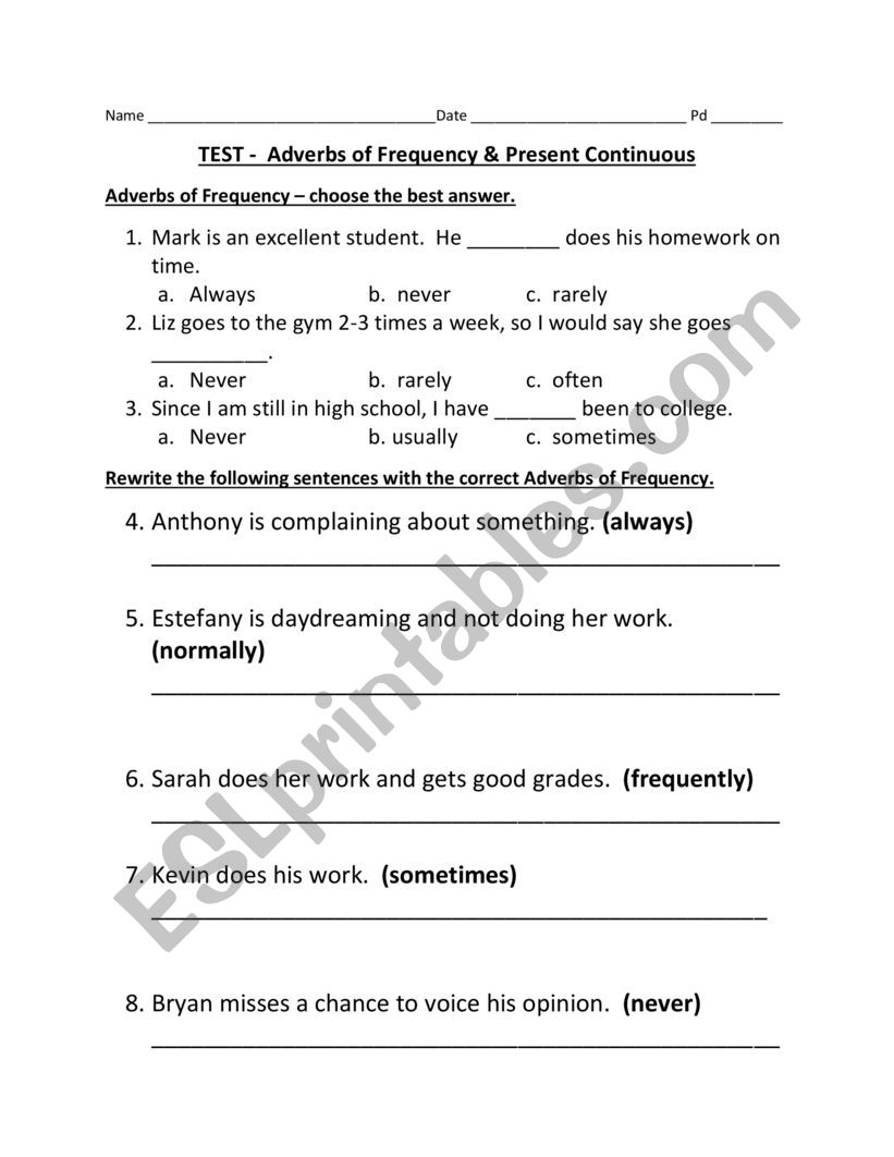 Adverbs of Frequency/ Present Continuous